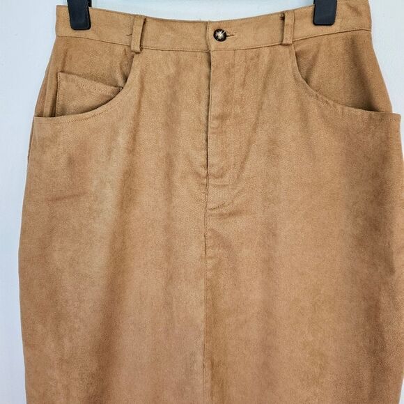 Vintage Orvis Green Label Ultrasuede Modest High Waist Camel Tan Maxi Skirt 8 - Picture 3 of 8